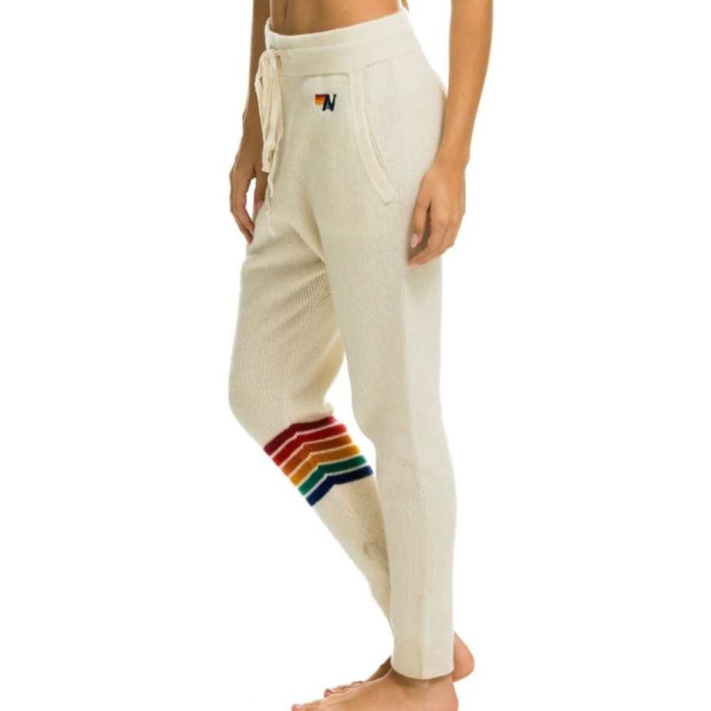 NWT Aviator Nation Cashmere Rainbow 6-Stripe Relaxed Pant - Vintage White - S